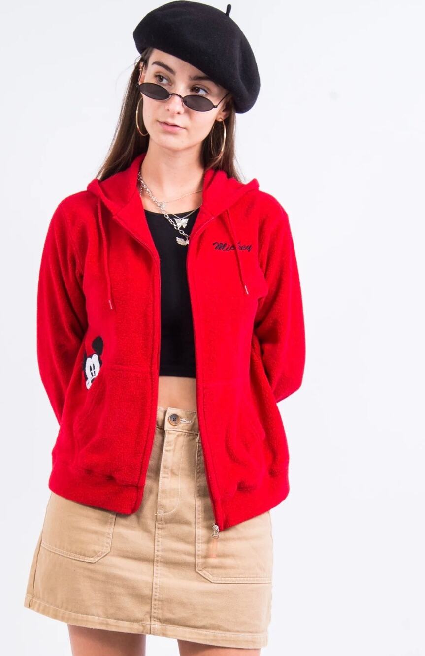 Vintage Red 90s Mickey Mouse Full Zip Womens 2X Disney Hoodie Sweatshirt Y2K